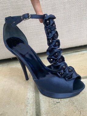 Bakers “Margo” Navy/Indigo Blue Satin Platform Stiletto Heels – Size 8